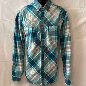 Express Mens Long Sleeve Plaid Button Down Dress Shirt Size L